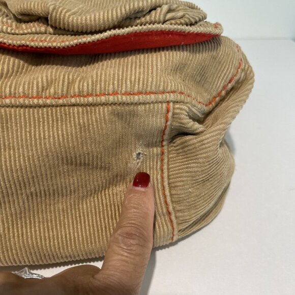 VTG Y2K American Eagle Corduroy Messenger Crossover Bag Beige Zip Pockets Boho - Picture 6 of 14